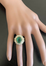 Load image into Gallery viewer, 4.90 Carats Natural Emerald and Diamond 14K Solid Yellow Gold Ring