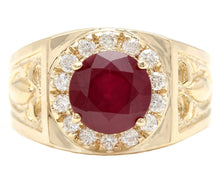 Load image into Gallery viewer, 5.00 Carats Red Ruby and Diamond 14K Solid Yellow Gold Men's Ring