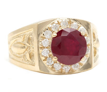 Load image into Gallery viewer, 5.00 Carats Red Ruby and Diamond 14K Solid Yellow Gold Men's Ring
