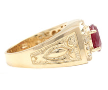 Load image into Gallery viewer, 5.00 Carats Red Ruby and Diamond 14K Solid Yellow Gold Men's Ring