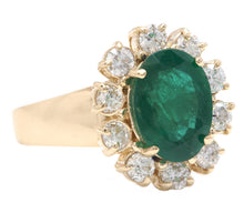Load image into Gallery viewer, 4.40 Carats Natural Emerald and Diamond 14K Solid Yellow Gold Ring