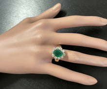 Load image into Gallery viewer, 4.40 Carats Natural Emerald and Diamond 14K Solid Yellow Gold Ring