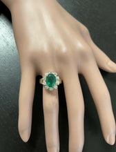 Load image into Gallery viewer, 4.40 Carats Natural Emerald and Diamond 14K Solid Yellow Gold Ring