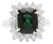 Load image into Gallery viewer, 5.70 Carats Natural Very Nice Looking Green Tourmaline and Diamond 14K Solid White Gold Ring