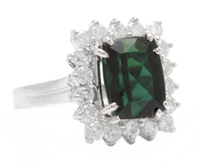 Load image into Gallery viewer, 5.70 Carats Natural Very Nice Looking Green Tourmaline and Diamond 14K Solid White Gold Ring