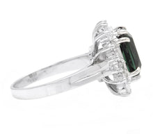 Load image into Gallery viewer, 5.70 Carats Natural Very Nice Looking Green Tourmaline and Diamond 14K Solid White Gold Ring