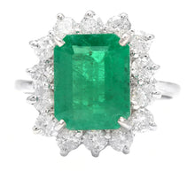 Load image into Gallery viewer, 5.15 Carats Natural Emerald and Diamond 14K Solid White Gold Ring