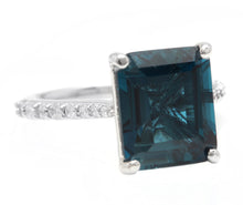 Load image into Gallery viewer, 7.90 Carats Natural Impressive London Blue Topaz and Diamond 14K White Gold Ring
