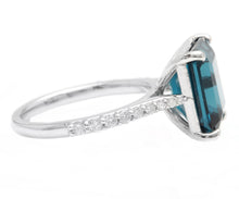 Load image into Gallery viewer, 7.90 Carats Natural Impressive London Blue Topaz and Diamond 14K White Gold Ring