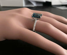 Load image into Gallery viewer, 7.90 Carats Natural Impressive London Blue Topaz and Diamond 14K White Gold Ring
