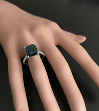 Load image into Gallery viewer, 7.90 Carats Natural Impressive London Blue Topaz and Diamond 14K White Gold Ring