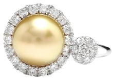 Load image into Gallery viewer, Splendid Natural South Sea Pearl and Diamond 14K Solid White Gold Ring