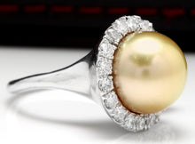 Load image into Gallery viewer, Splendid Natural South Sea Pearl and Diamond 14K Solid White Gold Ring