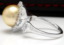 Load image into Gallery viewer, Splendid Natural South Sea Pearl and Diamond 14K Solid White Gold Ring