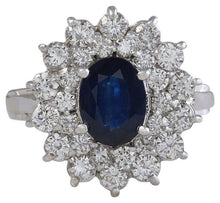 Load image into Gallery viewer, 2.70 Carats Natural Blue Sapphire and Diamond 18K Solid White Gold Ring