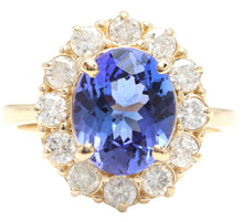 Load image into Gallery viewer, 4.15 Carats Natural Very Nice Looking Tanzanite and Diamond 14K Solid Yellow Gold Ring