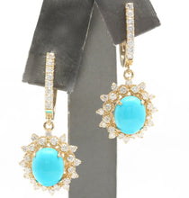 Load image into Gallery viewer, 5.80 Carats Natural Turquoise and Diamond 14K Solid Yellow Gold Earrings