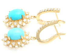 Load image into Gallery viewer, 5.80 Carats Natural Turquoise and Diamond 14K Solid Yellow Gold Earrings