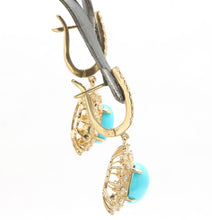 Load image into Gallery viewer, 5.80 Carats Natural Turquoise and Diamond 14K Solid Yellow Gold Earrings