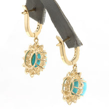 Load image into Gallery viewer, 5.80 Carats Natural Turquoise and Diamond 14K Solid Yellow Gold Earrings