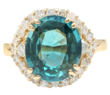 Load image into Gallery viewer, 6.90 Carats Natural Very Nice Looking Blue Zircon and Diamond 14K Yellow Gold Ring