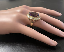 Load image into Gallery viewer, 12.75 Carats Natural Amethyst and Diamond 14K Solid Yellow Gold Ring