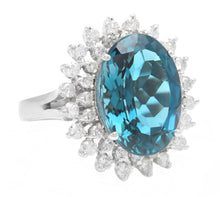 Load image into Gallery viewer, 14.80 Carats Impressive Natural London Blue Topaz and Diamond 14K Solid White Gold Ring