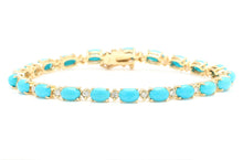 Load image into Gallery viewer, Very Impressive 11.60 Carats Natural Turquoise &amp; Diamond 14K Solid Yellow Gold Bracelet