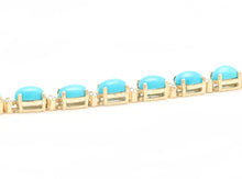 Load image into Gallery viewer, Very Impressive 11.60 Carats Natural Turquoise &amp; Diamond 14K Solid Yellow Gold Bracelet