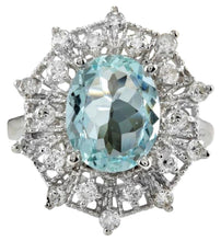 Load image into Gallery viewer, 3.80 Carats Natural Aquamarine and Diamond 14K Solid White Gold Ring