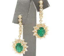 Load image into Gallery viewer, 5.20 Carats Natural Emerald and Diamond 14K Solid Yellow Gold Earrings