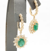 Load image into Gallery viewer, 5.20 Carats Natural Emerald and Diamond 14K Solid Yellow Gold Earrings
