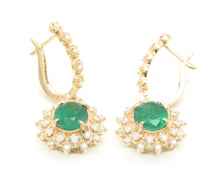 Load image into Gallery viewer, 5.20 Carats Natural Emerald and Diamond 14K Solid Yellow Gold Earrings