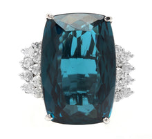 Load image into Gallery viewer, 31.40 Carats Natural London Blue Topaz and Diamond 14k Solid White Gold Ring