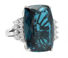Load image into Gallery viewer, 31.40 Carats Natural London Blue Topaz and Diamond 14k Solid White Gold Ring