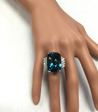 Load image into Gallery viewer, 31.40 Carats Natural London Blue Topaz and Diamond 14k Solid White Gold Ring