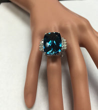 Load image into Gallery viewer, 31.40 Carats Natural London Blue Topaz and Diamond 14k Solid White Gold Ring