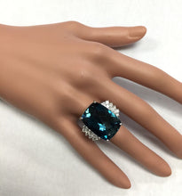 Load image into Gallery viewer, 31.40 Carats Natural London Blue Topaz and Diamond 14k Solid White Gold Ring