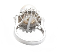 Load image into Gallery viewer, Splendid Natural 13mm Cultured Pearl and Diamond 14K Solid White Gold Ring