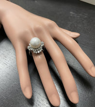 Load image into Gallery viewer, Splendid Natural 13mm Cultured Pearl and Diamond 14K Solid White Gold Ring