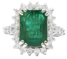 Load image into Gallery viewer, 5.00 Carats Natural Emerald and Diamond 14K Solid White Gold Ring