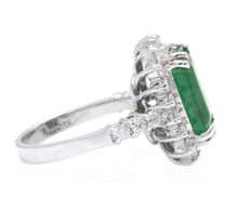 Load image into Gallery viewer, 5.00 Carats Natural Emerald and Diamond 14K Solid White Gold Ring