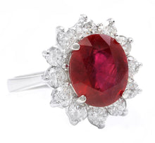 Load image into Gallery viewer, 7.60 Carats Impressive Red Ruby and Diamond 14K Solid White Gold Ring