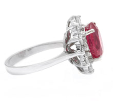 Load image into Gallery viewer, 7.60 Carats Impressive Red Ruby and Diamond 14K Solid White Gold Ring