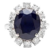 Load image into Gallery viewer, 8.80 Carats Exquisite Natural Blue Sapphire and Diamond 14K Solid White Gold Ring