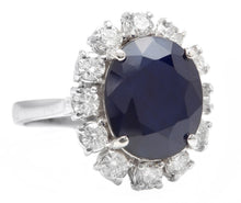 Load image into Gallery viewer, 8.80 Carats Exquisite Natural Blue Sapphire and Diamond 14K Solid White Gold Ring