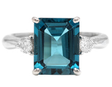 Load image into Gallery viewer, 3.48ct Natural London Blue Topaz and Diamond 14k Solid White Gold Ring
