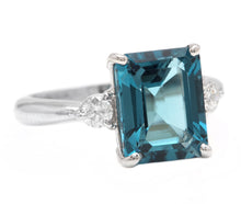 Load image into Gallery viewer, 3.48ct Natural London Blue Topaz and Diamond 14k Solid White Gold Ring