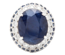 Load image into Gallery viewer, 16.80ct Natural Blue Sapphire &amp; Diamond 14k Solid White Gold Ring