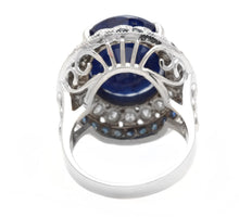 Load image into Gallery viewer, 16.80ct Natural Blue Sapphire &amp; Diamond 14k Solid White Gold Ring